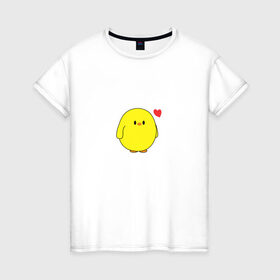 Женская футболка хлопок с принтом Цыпленок в Тюмени, 100% хлопок | прямой крой, круглый вырез горловины, длина до линии бедер, слегка спущенное плечо | love | любовь | милый | мультик | птица | птичка | сердечко | утенок | цыпленок