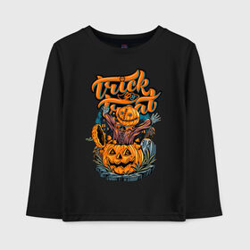 Детский лонгслив хлопок с принтом Trick or treat. Хэллоуин в Тюмени, 100% хлопок | круглый вырез горловины, полуприлегающий силуэт, длина до линии бедер | halloween | helloween | trick or treat | монстры | приколы | тыква | ужасы | хеллоуин | хэллоуин