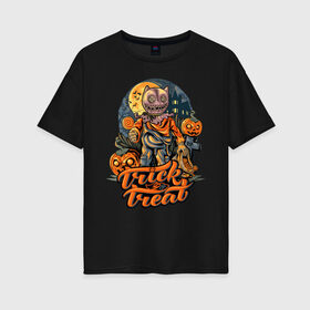 Женская футболка хлопок Oversize с принтом Trick or treat. Хэллоуин в Тюмени, 100% хлопок | свободный крой, круглый ворот, спущенный рукав, длина до линии бедер
 | halloween | helloween | trick or treat | монстры | приколы | тыква | ужасы | хеллоуин | хэллоуин