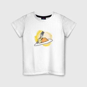 Детская футболка хлопок с принтом Gandetama в Тюмени, 100% хлопок | круглый вырез горловины, полуприлегающий силуэт, длина до линии бедер | gudetama | аниме | гудетама | желток | стекающее яйцо | уставшее яйцо | яйца