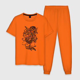 Мужская пижама хлопок с принтом цветы абстракция графика в Тюмени, 100% хлопок | брюки и футболка прямого кроя, без карманов, на брюках мягкая резинка на поясе и по низу штанин
 | абстракция | графика | подсолнух | розы | цветы