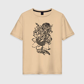 Женская футболка хлопок Oversize с принтом цветы абстракция графика в Тюмени, 100% хлопок | свободный крой, круглый ворот, спущенный рукав, длина до линии бедер
 | абстракция | графика | подсолнух | розы | цветы