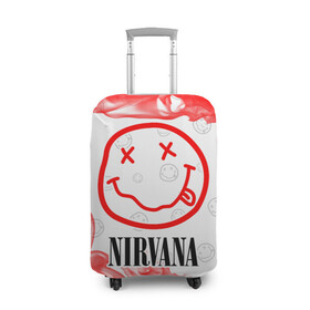Чехол для чемодана 3D с принтом NIRVANA / НИРВАНА в Тюмени, 86% полиэфир, 14% спандекс | двустороннее нанесение принта, прорези для ручек и колес | band | cobain | face | kurt | logo | music | nirvana | rock | rocknroll | группа | кобейн | курт | лого | логотип | музыка | музыкальная | нирвана | рожица | рок | рокнролл | символ