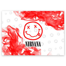 Поздравительная открытка с принтом NIRVANA / НИРВАНА в Тюмени, 100% бумага | плотность бумаги 280 г/м2, матовая, на обратной стороне линовка и место для марки
 | Тематика изображения на принте: band | cobain | face | kurt | logo | music | nirvana | rock | rocknroll | группа | кобейн | курт | лого | логотип | музыка | музыкальная | нирвана | рожица | рок | рокнролл | символ