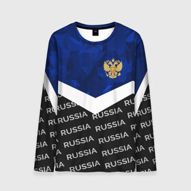 Мужской лонгслив 3D с принтом RUSSIA | BLUE DIAMOND в Тюмени, 100% полиэстер | длинные рукава, круглый вырез горловины, полуприлегающий силуэт | russia | sport | герб | империя | имперский | патриот | патриотизм | российская | россия | русский | спорт | страны | флаг | я русский