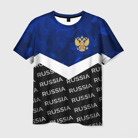 Мужская футболка 3D с принтом RUSSIA | BLUE DIAMOND в Тюмени, 100% полиэфир | прямой крой, круглый вырез горловины, длина до линии бедер | russia | sport | герб | империя | имперский | патриот | патриотизм | российская | россия | русский | спорт | страны | флаг | я русский