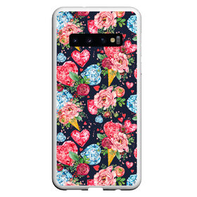Чехол для Samsung Galaxy S10 с принтом Сердечки и цветочки в Тюмени, Силикон | Область печати: задняя сторона чехла, без боковых панелей | Тематика изображения на принте: 