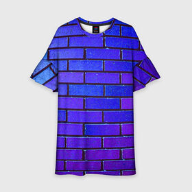 Детское платье 3D с принтом Brick в Тюмени, 100% полиэстер | прямой силуэт, чуть расширенный к низу. Круглая горловина, на рукавах — воланы | Тематика изображения на принте: blue | brick | purple | texture | wall | кирпич | кирпичный | синий | стена | текстура | фиолетовый