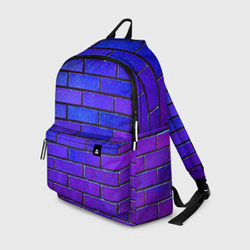 Рюкзак 3D с принтом Brick в Тюмени, 100% полиэстер | лямки с регулируемой длиной, сверху петелька, чтобы рюкзак можно было повесить на вешалку. Основное отделение закрывается на молнию, как и внешний карман. Внутри два дополнительных кармана, один из которых закрывается на молнию. По бокам два дополнительных кармашка | Тематика изображения на принте: blue | brick | purple | texture | wall | кирпич | кирпичный | синий | стена | текстура | фиолетовый
