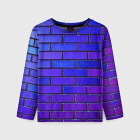 Детский лонгслив 3D с принтом Brick в Тюмени, 100% полиэстер | длинные рукава, круглый вырез горловины, полуприлегающий силуэт
 | blue | brick | purple | texture | wall | кирпич | кирпичный | синий | стена | текстура | фиолетовый
