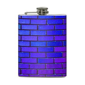 Фляга с принтом Brick в Тюмени, металлический корпус | емкость 0,22 л, размер 125 х 94 мм. Виниловая наклейка запечатывается полностью | blue | brick | purple | texture | wall | кирпич | кирпичный | синий | стена | текстура | фиолетовый