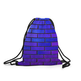 Рюкзак-мешок 3D с принтом Brick в Тюмени, 100% полиэстер | плотность ткани — 200 г/м2, размер — 35 х 45 см; лямки — толстые шнурки, застежка на шнуровке, без карманов и подкладки | blue | brick | purple | texture | wall | кирпич | кирпичный | синий | стена | текстура | фиолетовый