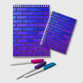 Блокнот с принтом Brick в Тюмени, 100% бумага | 48 листов, плотность листов — 60 г/м2, плотность картонной обложки — 250 г/м2. Листы скреплены удобной пружинной спиралью. Цвет линий — светло-серый
 | Тематика изображения на принте: blue | brick | purple | texture | wall | кирпич | кирпичный | синий | стена | текстура | фиолетовый