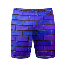 Мужские шорты спортивные с принтом Brick в Тюмени,  |  | blue | brick | purple | texture | wall | кирпич | кирпичный | синий | стена | текстура | фиолетовый