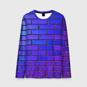 Мужской лонгслив 3D с принтом Brick в Тюмени, 100% полиэстер | длинные рукава, круглый вырез горловины, полуприлегающий силуэт | blue | brick | purple | texture | wall | кирпич | кирпичный | синий | стена | текстура | фиолетовый