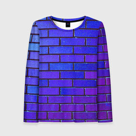 Женский лонгслив 3D с принтом Brick в Тюмени, 100% полиэстер | длинные рукава, круглый вырез горловины, полуприлегающий силуэт | blue | brick | purple | texture | wall | кирпич | кирпичный | синий | стена | текстура | фиолетовый
