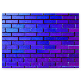 Поздравительная открытка с принтом Brick в Тюмени, 100% бумага | плотность бумаги 280 г/м2, матовая, на обратной стороне линовка и место для марки
 | Тематика изображения на принте: blue | brick | purple | texture | wall | кирпич | кирпичный | синий | стена | текстура | фиолетовый