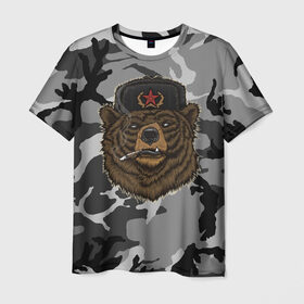 Мужская футболка 3D с принтом Армия СССР | Медведь в Тюмени, 100% полиэфир | прямой крой, круглый вырез горловины, длина до линии бедер | Тематика изображения на принте: 