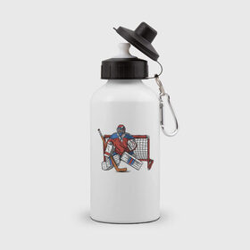 Бутылка спортивная с принтом Хоккейный вратарь в Тюмени, металл | емкость — 500 мл, в комплекте две пластиковые крышки и карабин для крепления | 
