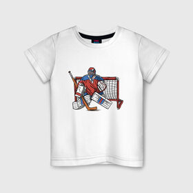 Детская футболка хлопок с принтом Хоккейный вратарь в Тюмени, 100% хлопок | круглый вырез горловины, полуприлегающий силуэт, длина до линии бедер | 