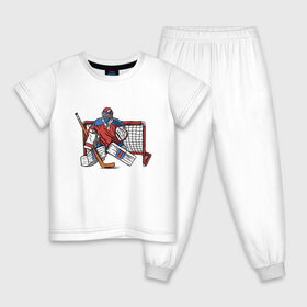 Детская пижама хлопок с принтом Хоккейный вратарь в Тюмени, 100% хлопок |  брюки и футболка прямого кроя, без карманов, на брюках мягкая резинка на поясе и по низу штанин
 | 