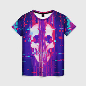 Женская футболка 3D с принтом Skull glitch в Тюмени, 100% полиэфир ( синтетическое хлопкоподобное полотно) | прямой крой, круглый вырез горловины, длина до линии бедер | color | fashion | glitch | jaw | skull | vanguard | авангард | глитч | мода | пасть | цвет | череп