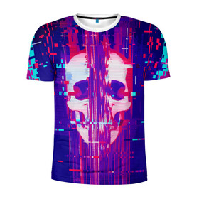 Мужская футболка 3D спортивная с принтом Skull glitch в Тюмени, 100% полиэстер с улучшенными характеристиками | приталенный силуэт, круглая горловина, широкие плечи, сужается к линии бедра | color | fashion | glitch | jaw | skull | vanguard | авангард | глитч | мода | пасть | цвет | череп