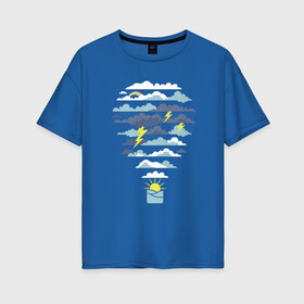 Женская футболка хлопок Oversize с принтом Воздушный шарик и погода в Тюмени, 100% хлопок | свободный крой, круглый ворот, спущенный рукав, длина до линии бедер
 | aerostat | art | balloon | balloons | cloud | clouds | illustration | mountain | mountains | nature | ocean | rainbow | sea | storm | sun | weather | арт | воздух | горы | гроза | иллюстрация | море | океан | погода | радуга | сол