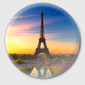 Значок с принтом Эйфелева башня в Тюмени,  металл | круглая форма, металлическая застежка в виде булавки | paris | башня | париж | франция | эйфелева башня