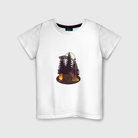 Детская футболка хлопок с принтом Siren head у костра в Тюмени, 100% хлопок | круглый вырез горловины, полуприлегающий силуэт, длина до линии бедер | siren head | sirenhead | герой | костер | лес | монстр | огонь | персонаж | сирена | сиреноголовый | хоррор | чудовище