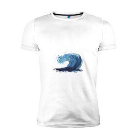 Мужская футболка хлопок Slim с принтом Морская волна в Тюмени, 92% хлопок, 8% лайкра | приталенный силуэт, круглый вырез ворота, длина до линии бедра, короткий рукав | брызги | вода | волна | море | океан | синий | шторм