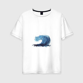 Женская футболка хлопок Oversize с принтом Морская волна в Тюмени, 100% хлопок | свободный крой, круглый ворот, спущенный рукав, длина до линии бедер
 | брызги | вода | волна | море | океан | синий | шторм