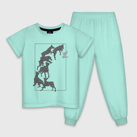 Детская пижама хлопок с принтом Доберманы в Тюмени, 100% хлопок |  брюки и футболка прямого кроя, без карманов, на брюках мягкая резинка на поясе и по низу штанин
 | dogs | графика | движение | доберман | композиция | котенок | рамка | собаки