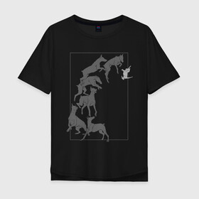 Мужская футболка хлопок Oversize с принтом Доберманы в Тюмени, 100% хлопок | свободный крой, круглый ворот, “спинка” длиннее передней части | dogs | графика | движение | доберман | композиция | котенок | рамка | собаки