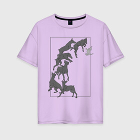 Женская футболка хлопок Oversize с принтом Доберманы в Тюмени, 100% хлопок | свободный крой, круглый ворот, спущенный рукав, длина до линии бедер
 | dogs | графика | движение | доберман | композиция | котенок | рамка | собаки