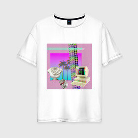 Женская футболка хлопок Oversize с принтом Vaporwave 2020-81 в Тюмени, 100% хлопок | свободный крой, круглый ворот, спущенный рукав, длина до линии бедер
 | aesthetic | electronica | music | лаунж | музыка | поп | скульптура