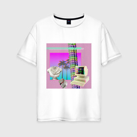 Женская футболка хлопок Oversize с принтом Vaporwave 2020-81 в Тюмени, 100% хлопок | свободный крой, круглый ворот, спущенный рукав, длина до линии бедер
 | Тематика изображения на принте: aesthetic | electronica | music | лаунж | музыка | поп | скульптура