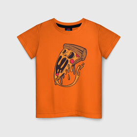 Детская футболка хлопок с принтом Пицца Монстр в Тюмени, 100% хлопок | круглый вырез горловины, полуприлегающий силуэт, длина до линии бедер | art | cheese | cute | drawing | drawings | halloween | illustration | monsters | picture | pizza | psycho | slice | арт | иллюстрация | искусство | криповая | крипота | кусочек | милота | пепперони | прикол | рисунок | сыр | хеллоуин | хэллоуи