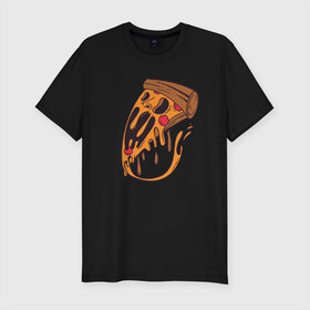 Мужская футболка хлопок Slim с принтом Пицца Монстр в Тюмени, 92% хлопок, 8% лайкра | приталенный силуэт, круглый вырез ворота, длина до линии бедра, короткий рукав | art | cheese | cute | drawing | drawings | halloween | illustration | monsters | picture | pizza | psycho | slice | арт | иллюстрация | искусство | криповая | крипота | кусочек | милота | пепперони | прикол | рисунок | сыр | хеллоуин | хэллоуи