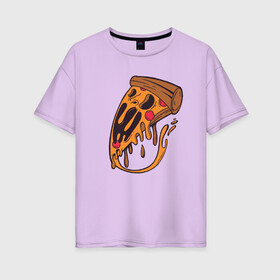 Женская футболка хлопок Oversize с принтом Пицца Монстр в Тюмени, 100% хлопок | свободный крой, круглый ворот, спущенный рукав, длина до линии бедер
 | art | cheese | cute | drawing | drawings | halloween | illustration | monsters | picture | pizza | psycho | slice | арт | иллюстрация | искусство | криповая | крипота | кусочек | милота | пепперони | прикол | рисунок | сыр | хеллоуин | хэллоуи