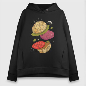 Женское худи Oversize хлопок с принтом Луна бургер в Тюмени, френч-терри — 70% хлопок, 30% полиэстер. Мягкий теплый начес внутри —100% хлопок | боковые карманы, эластичные манжеты и нижняя кромка, капюшон на магнитной кнопке | burger | food | funny | galaxy | hamburger | illustration | joke | moon | planet | space | start | булочки | в разрезе | галактика | гамбургер | гриль | еда | звезды | иллюстрация | космос | котлета | лист | оливки | планета | прикол | разрез | 