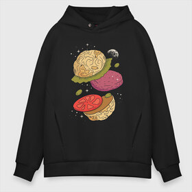 Мужское худи Oversize хлопок с принтом Луна бургер в Тюмени, френч-терри — 70% хлопок, 30% полиэстер. Мягкий теплый начес внутри —100% хлопок | боковые карманы, эластичные манжеты и нижняя кромка, капюшон на магнитной кнопке | burger | food | funny | galaxy | hamburger | illustration | joke | moon | planet | space | start | булочки | в разрезе | галактика | гамбургер | гриль | еда | звезды | иллюстрация | космос | котлета | лист | оливки | планета | прикол | разрез | 