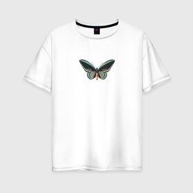 Женская футболка хлопок Oversize с принтом Бабочка в Тюмени, 100% хлопок | свободный крой, круглый ворот, спущенный рукав, длина до линии бедер
 | бабочка | зеленая бабочка | насекомое