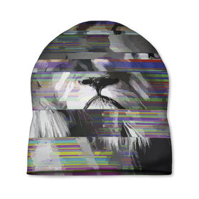 Шапка 3D с принтом Lion glitch в Тюмени, 100% полиэстер | универсальный размер, печать по всей поверхности изделия | color | glitch | lion | muzzle | nose | vanguard | авангард | глитч | лев | нос | цвет