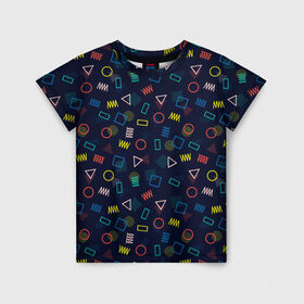 Детская футболка 3D с принтом ГЕОМЕТРИЧЕСКИЕ ФИГУРЫ в Тюмени, 100% гипоаллергенный полиэфир | прямой крой, круглый вырез горловины, длина до линии бедер, чуть спущенное плечо, ткань немного тянется | геометрия | квадрат | круг | прямоугольник | разноцветный | текстуры | треугольник | узор | фигуры
