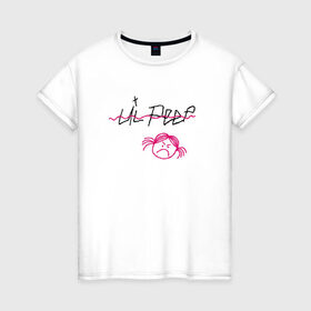Женская футболка хлопок с принтом LIL PEEP (front & back) в Тюмени, 100% хлопок | прямой крой, круглый вырез горловины, длина до линии бедер, слегка спущенное плечо | Тематика изображения на принте: lil peep | lil peep art | logo lil peep | love | rap | альбомы | лил пип | лове | лого | логтип | любовь | музыка | музыкант | паук | певец | рэп | рэпер | скорпион