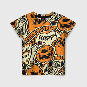 Детская футболка 3D с принтом Хэллоуин в Тюмени, 100% гипоаллергенный полиэфир | прямой крой, круглый вырез горловины, длина до линии бедер, чуть спущенное плечо, ткань немного тянется | halloween | helloween | монстры | приколы | тыква | ужасы | хеллоуин | хэллоуин