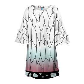 Детское платье 3D с принтом Шинобу Кочо в Тюмени, 100% полиэстер | прямой силуэт, чуть расширенный к низу. Круглая горловина, на рукавах — воланы | Тематика изображения на принте: demon slayers | shinobu | клинок рассекающий демонов | шинобу кочо