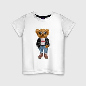 Детская футболка хлопок с принтом Медведь модный в Тюмени, 100% хлопок | круглый вырез горловины, полуприлегающий силуэт, длина до линии бедер | арт | животные | картинка | медведь | медвежонок | мишка | мода | модные | про медвежонка | рисунок