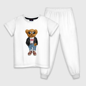 Детская пижама хлопок с принтом Медведь модный в Тюмени, 100% хлопок |  брюки и футболка прямого кроя, без карманов, на брюках мягкая резинка на поясе и по низу штанин
 | Тематика изображения на принте: арт | животные | картинка | медведь | медвежонок | мишка | мода | модные | про медвежонка | рисунок